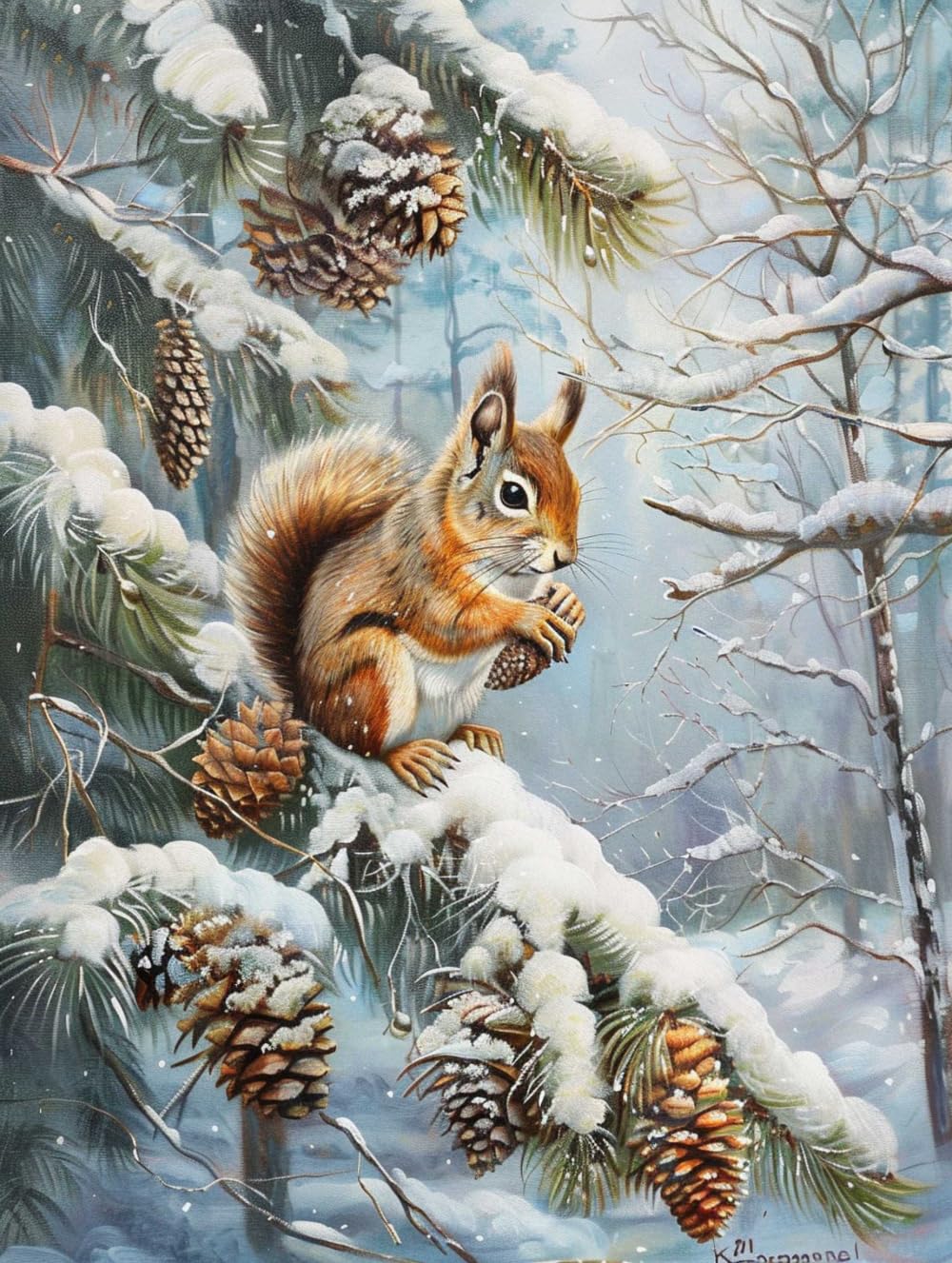 RKFLGEW Diy Perlenstickerei Set Eichhörnchen Im Schnee Perlenstickerei Kit Tier Basteln Perlenstickerei Kit Diy Perlenarbeit Bastelset Für Anfänger 40x50cm