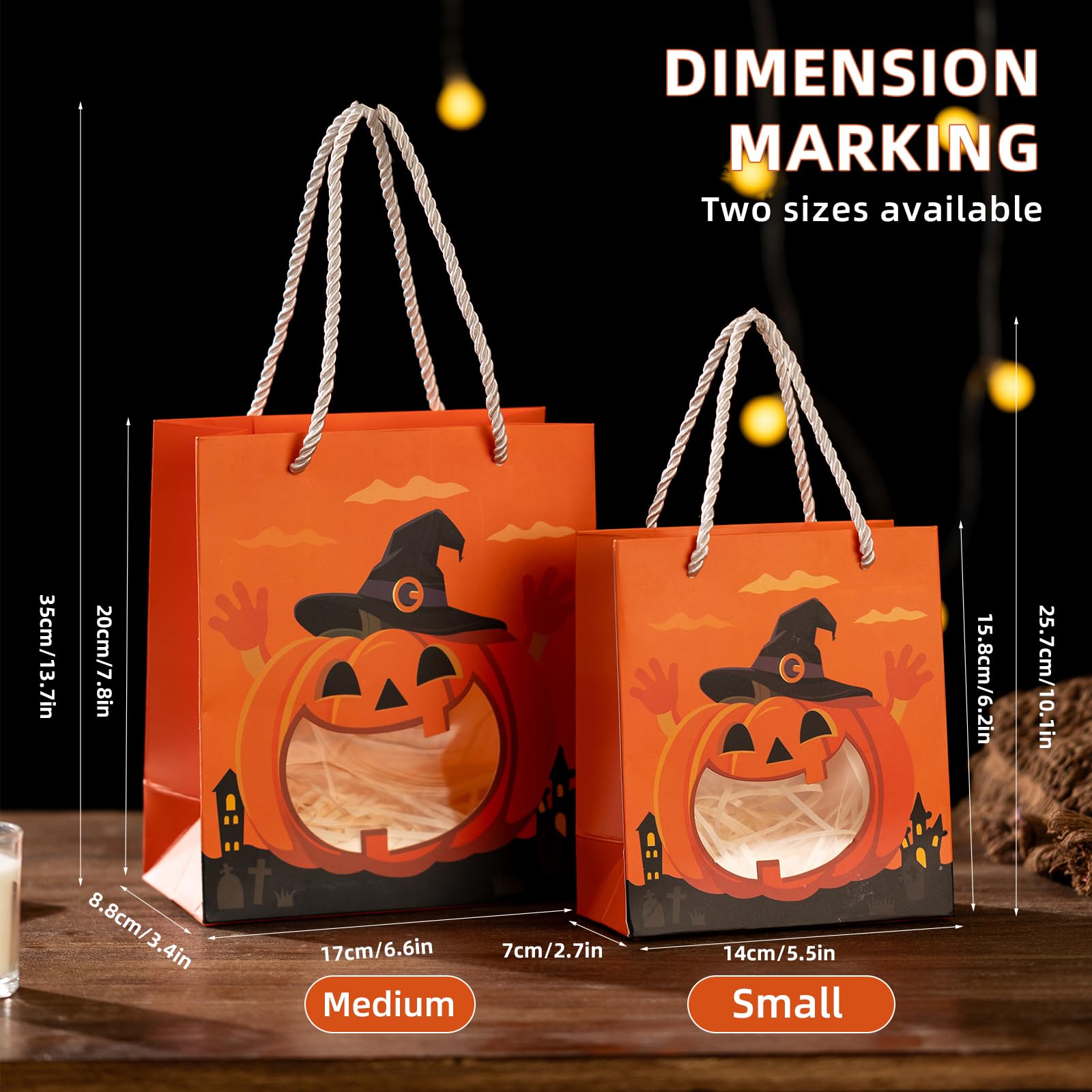 CcXxMming 30 szt. upominków na imprezę halloweenową, torby na prezenty na Halloween z naklejkami dla dzieci, torby na cukierki, torby na cukierek albo psikus, mini papierowy kosz na prezenty
