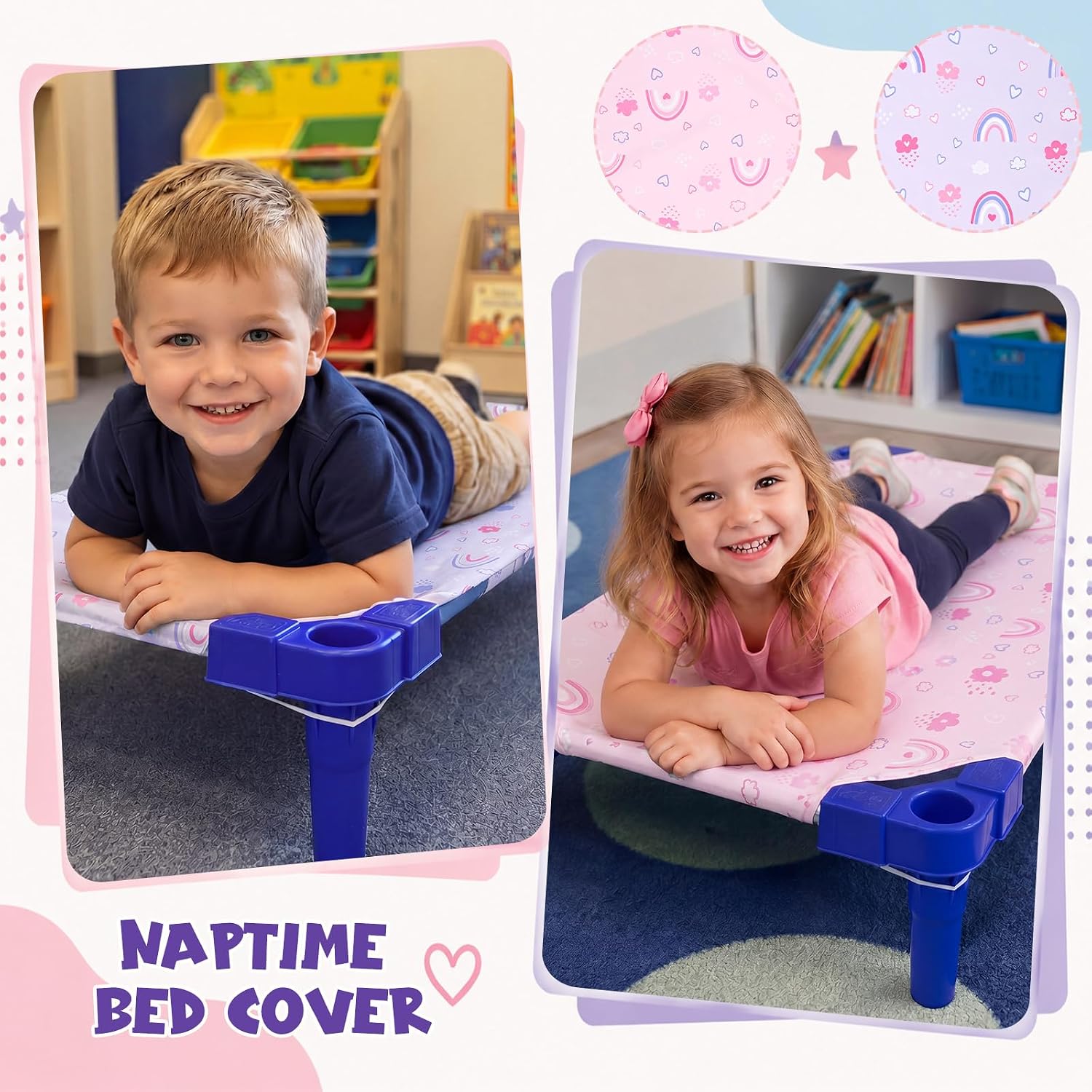 2 Pcs Cot Sheets for Daycare 23" x 51" Cot Fitted Sheets, Rainbow