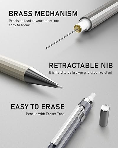 Miniatura 7 de Nicpro Juego de 10 lápices mecánicos de metal artístico de 0.020 in, 0.028 in, 0.035 in y 0.079 in para escritura, bocetos y dibujos