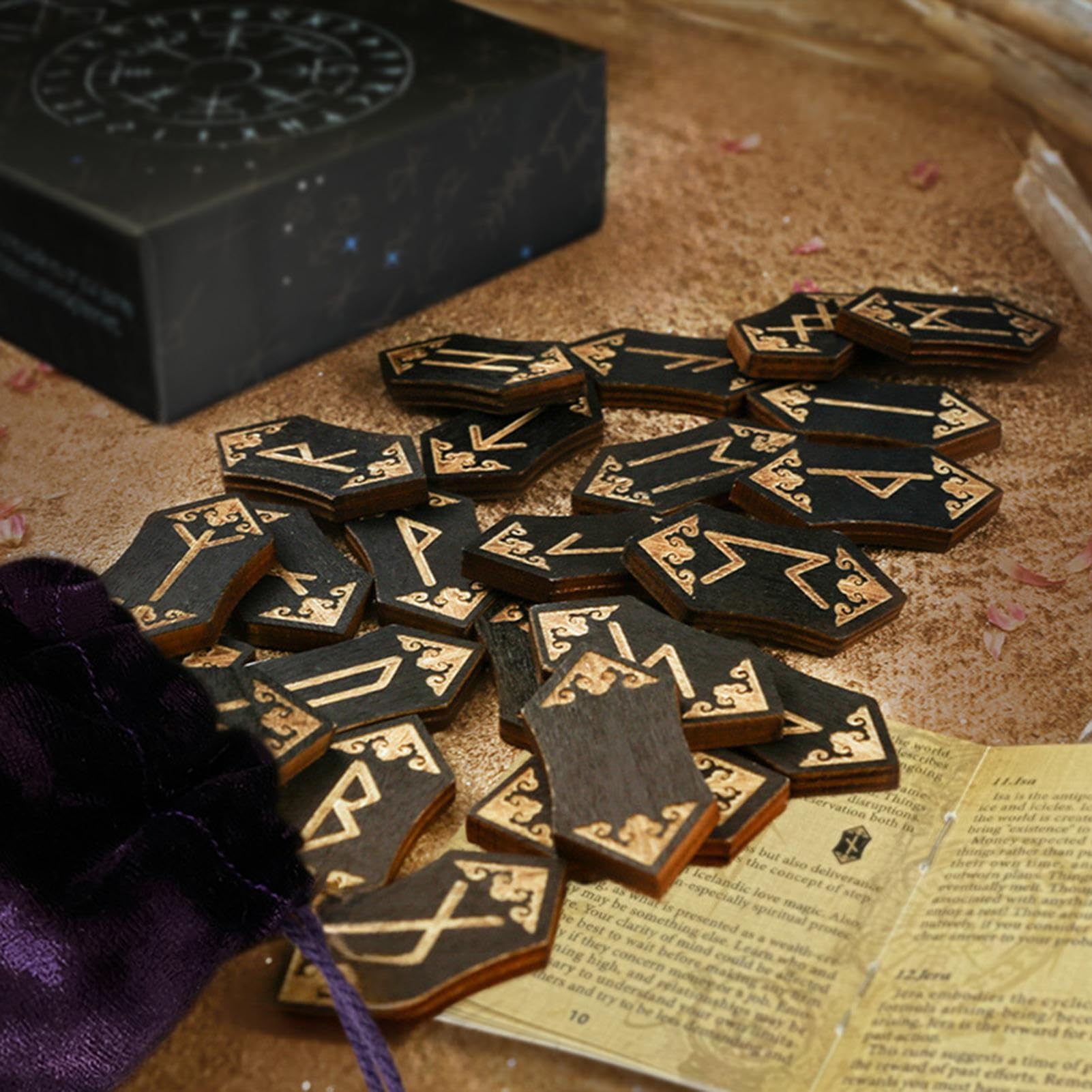 Runen-Set, Holz-Runen mit Anleitung (evtl. nicht in deutscher Sprache), Schnitzzubehör, Mythologie, Meditationswerkzeug für Freunde, Reisen, Schule, Kollegen, Wohnheim, Zuhause, Familie