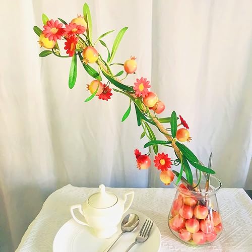 Miniatura 6 de Guirnalda de plantas de espuma artificial de granada para colgar, hojas de seda, bayas sintéticas, corona de rosa mosqueta para decoración del