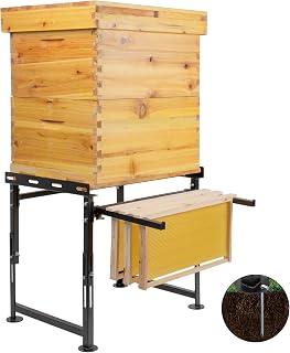 Upgrade Metal Hive Stand w/Detachable Hive Frame Holder, Adjustable Height 15.5” - 21” & Width 15.5” - 25” Beehive Stand, Easy to Assemble Bee Stand for Beekeeping (Patent Pending)