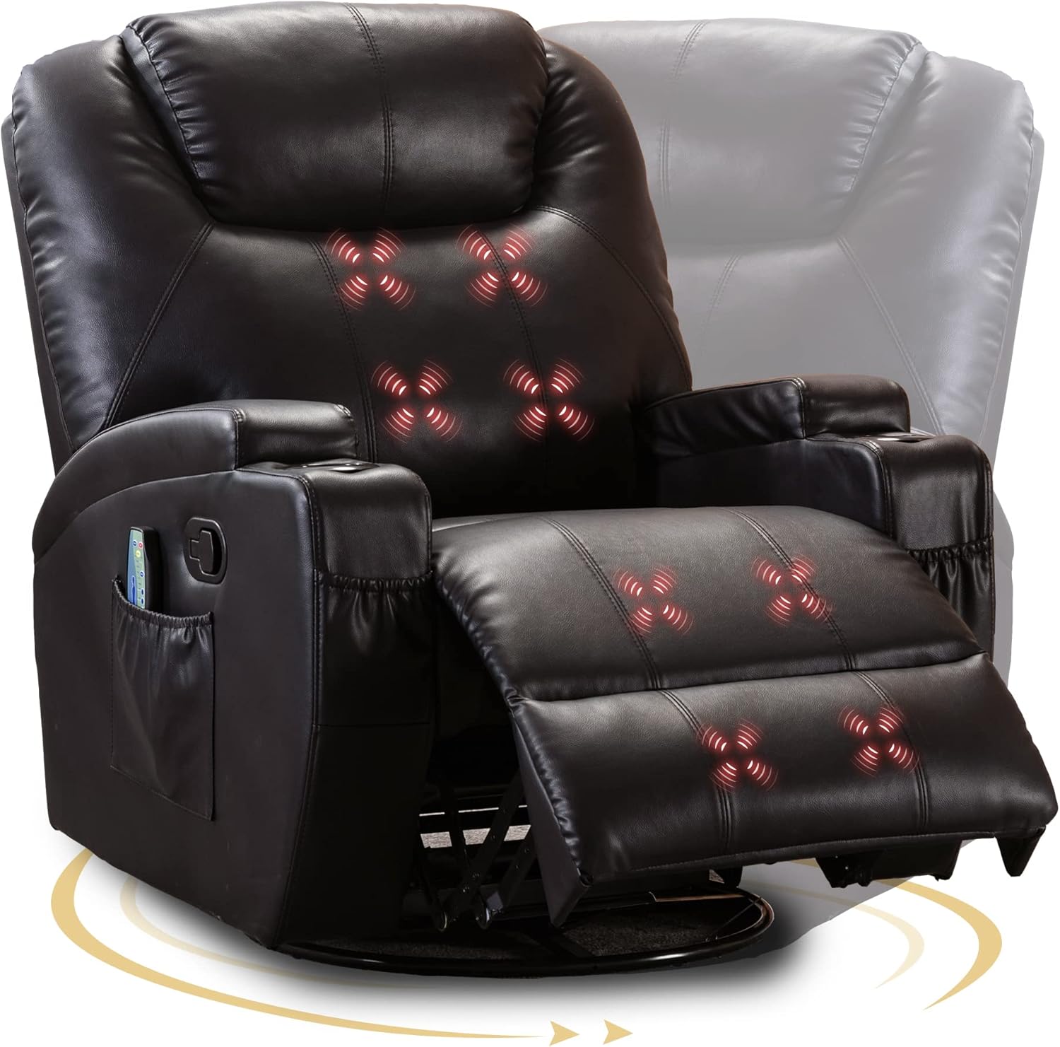 hzlagm Leather Swivel Rocker Recliner Chair with 8Point