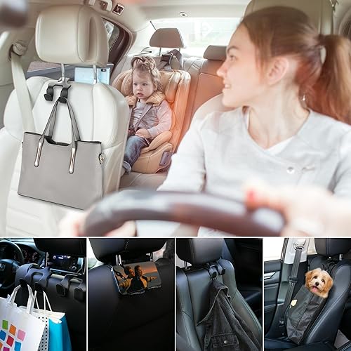 Miniatura 5 de Headrest Hooks for Car, Car Back Seat Storage Organizer Purse Holder Bags Upgraded 2 in 1 Durable Leather Purse Hanger Car Essentials for Women