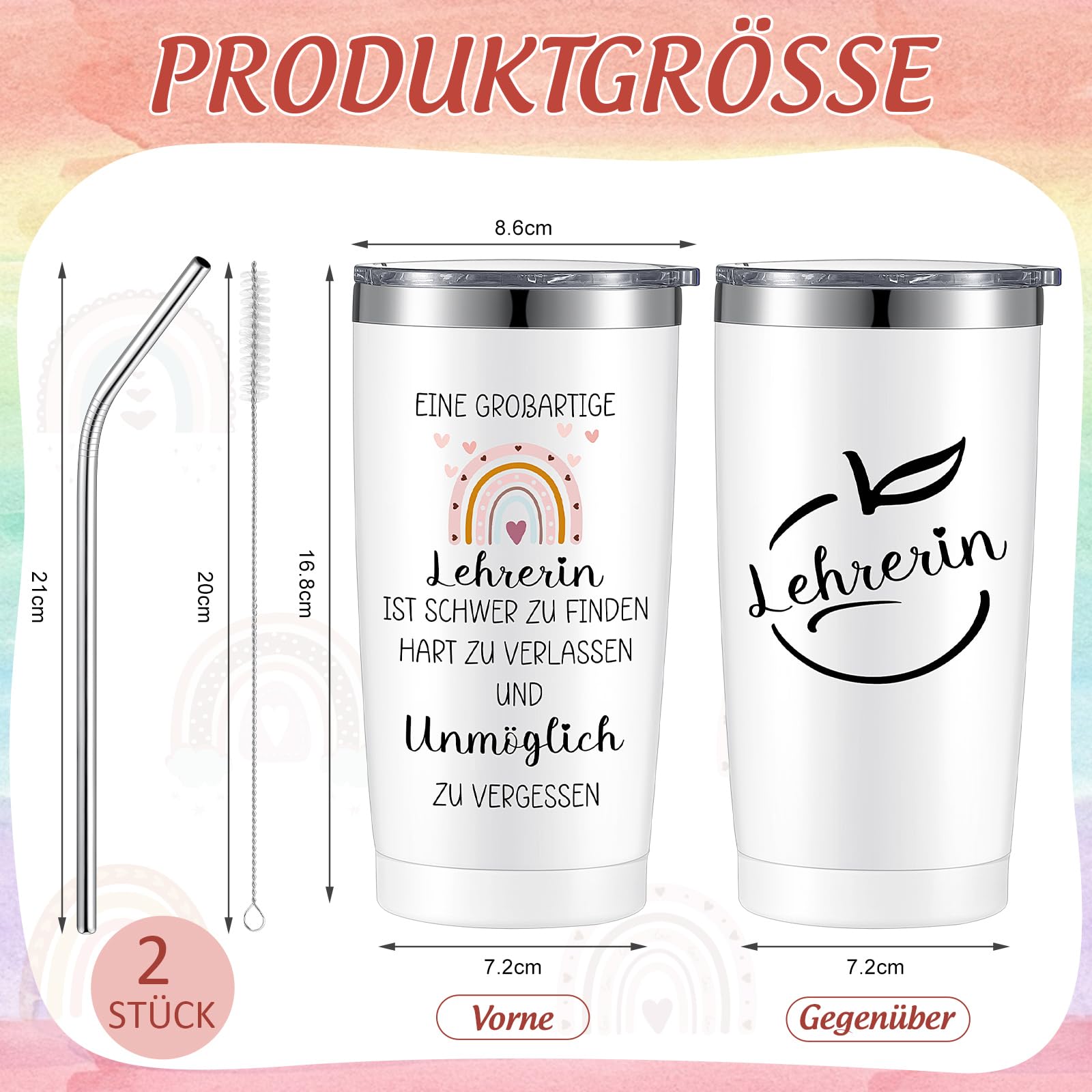 Rtteri 24-teiliges Lehrer-Geschenkset – Wiederverwendbare Becher 473 Ml Mit Deckel & Strohhalmen