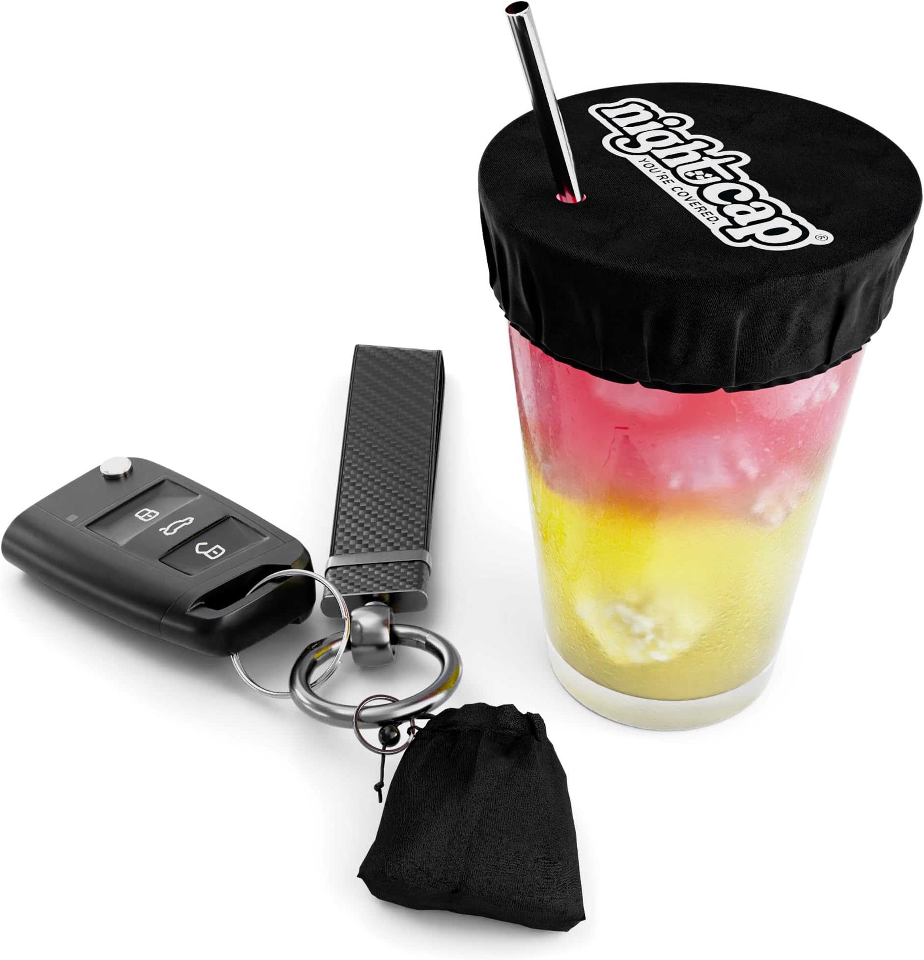 Keychain - The Reusable Drink Spiking Prevention Accessory in a Pouch with Key Ring - Available in 1, 2 or 4 Packs
