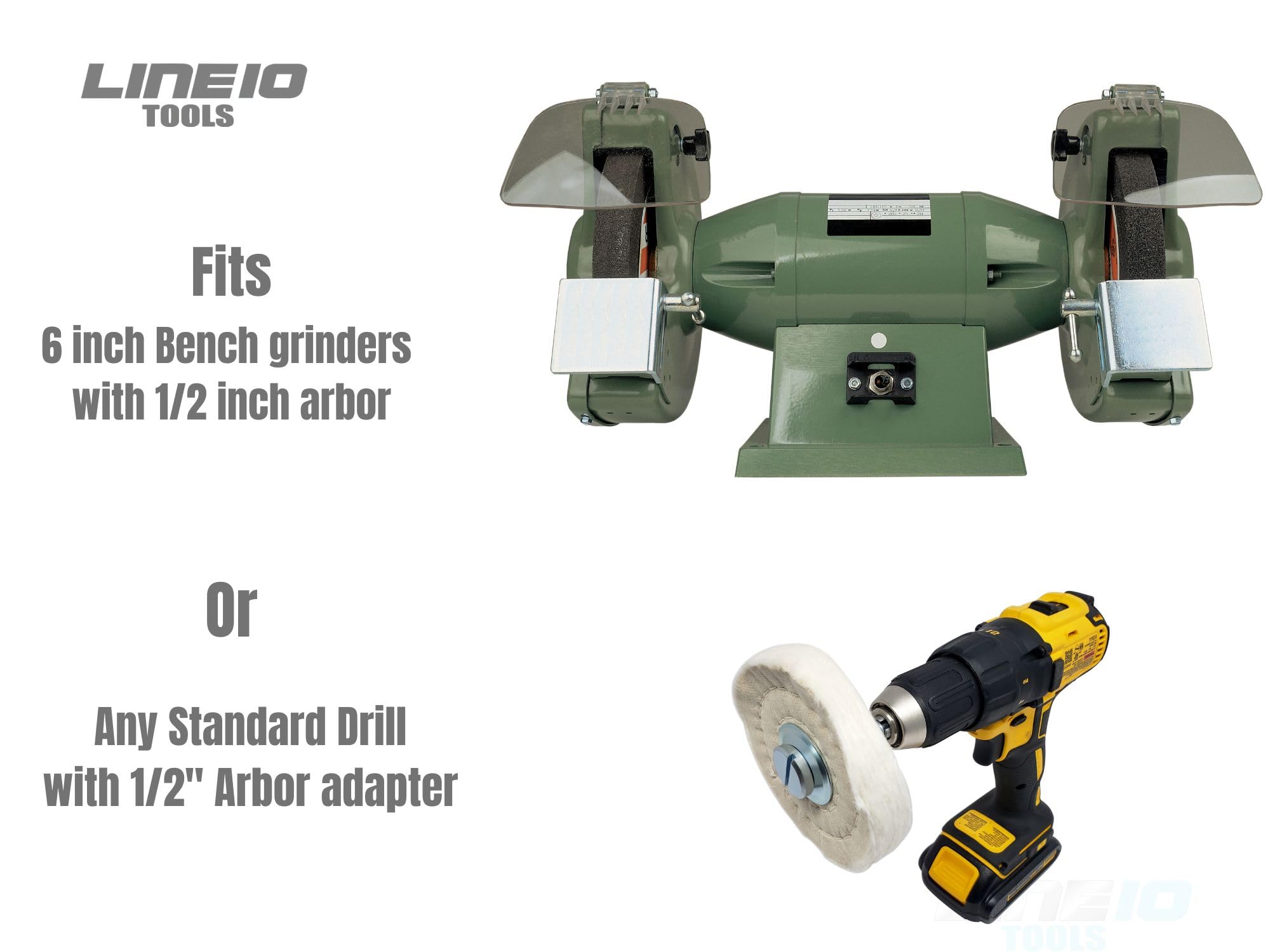 LINE10 Tools Kit di lucidatura in metallo da 15,2 cm per trapano, 6 ruote lucidanti e tamponi per trapano con adattatori, smerigliatrici da banco, ruote in alluminio mag, acciaio inossidabile, cromato