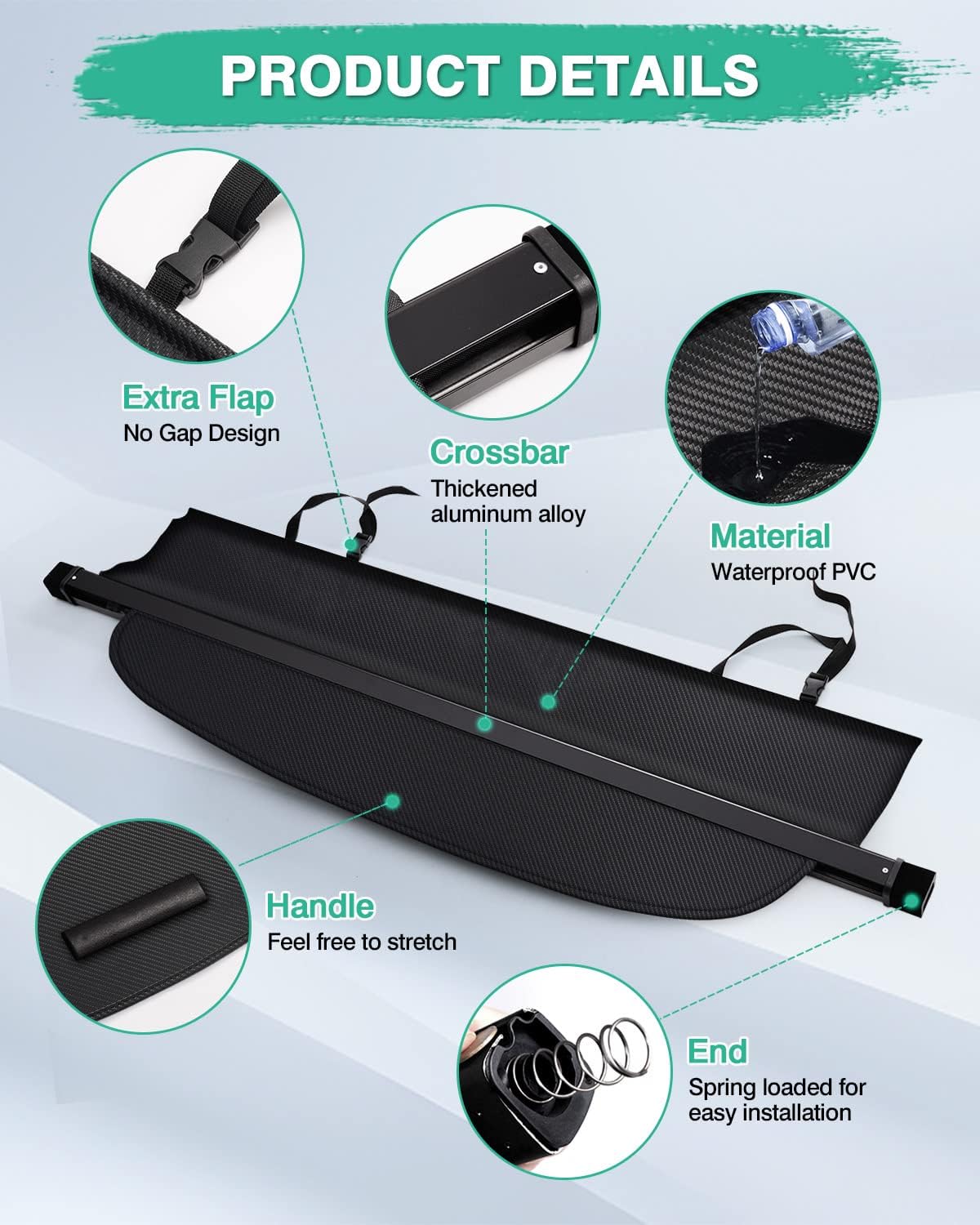 Powerty Cargo Cover for 2015-2018 2019 Subaru Outback Accessories Trunk Cover Retractable Trunk Shielding Shade Cargo Luggage Cover No Gap (Only for Power Liftgate)