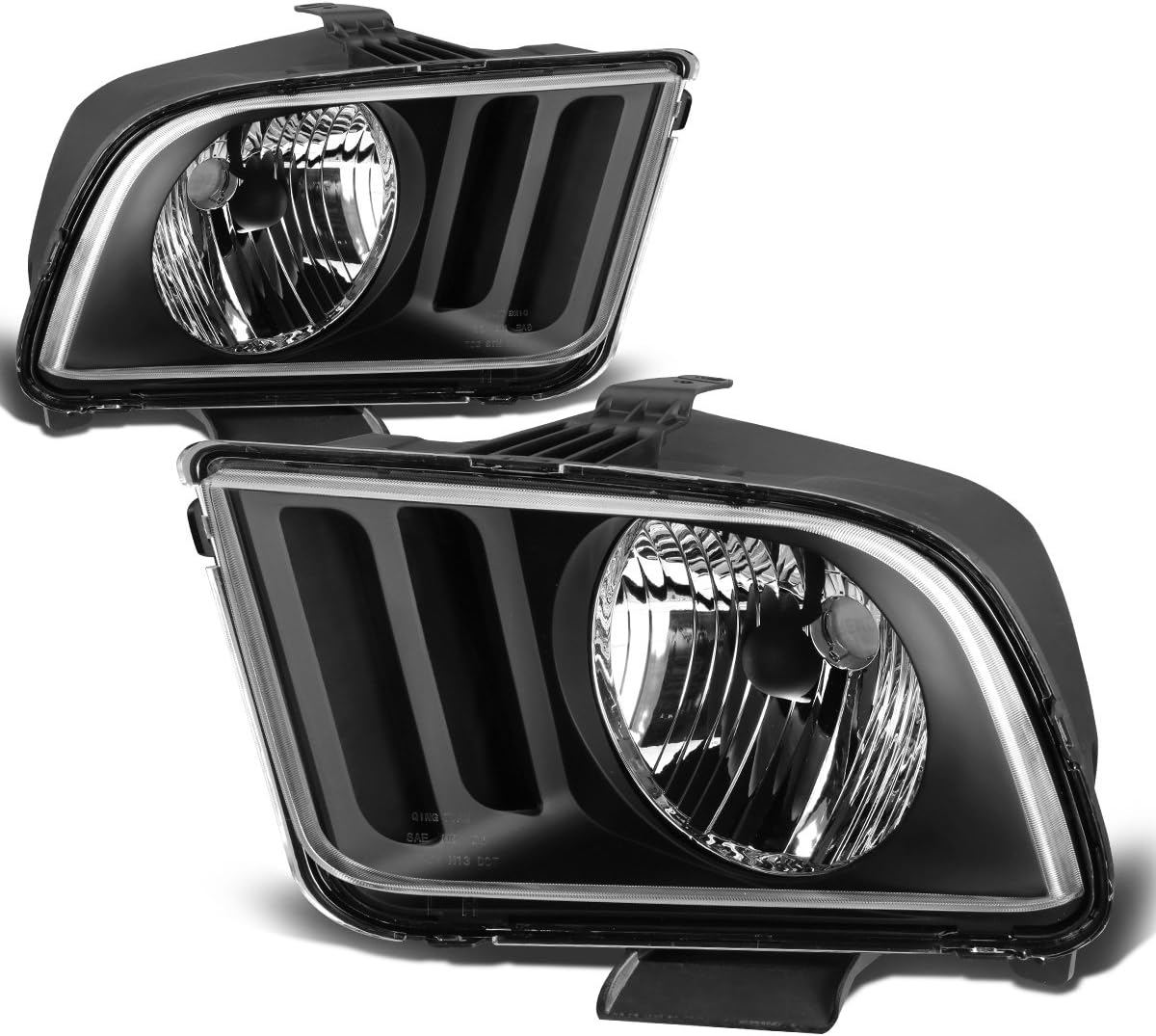 DNA MOTORING HL-OH-FM05-BK-CL1 Black Housing Headlights Replacement Compatible with 05-09 Mustang