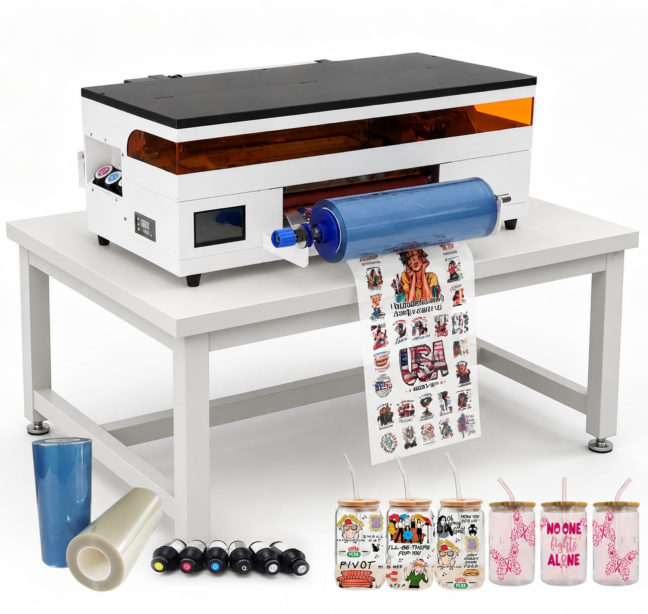 A3 UV DTF Printer with DX7 Printhead, Automatic Laminating & Auto Cleaning Crystal Label Printer, Roll-to-Roll Cup Wrap and Sticker Printing Machine for Glass, Metal, Acrylic, Plastic, Leather