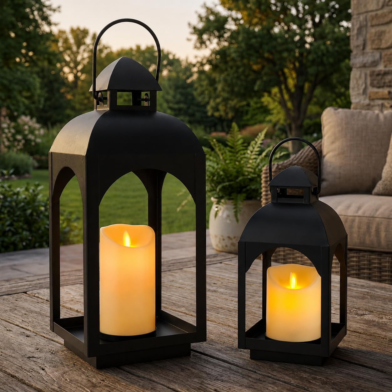 Jhy Design Black Set Of 2 Decor Cordless Wall Sconces Battery Operated Table Lamps 45.5Cm/29Cm H Metal Cage Wall Mount Lamps With 6-Hour Timer For Home Living Room Bedroom Hallway Stairway Outdoo