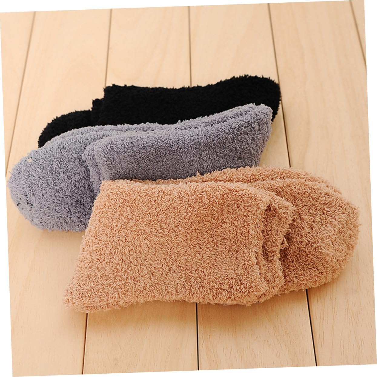 Men's Coral Fleece Ankle Socks Warm Thick Fluffy Floor Socks for Winter Sleep Bed Soft Khaki Thermal Cozy Slipper for Men