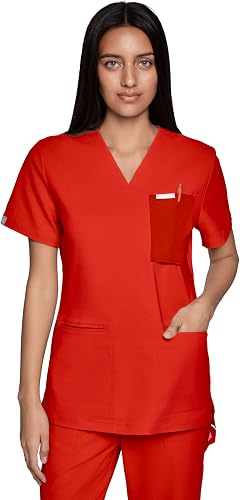 LAMBDA ACADIA Alice Scrub Top for Women - V-Neck, 3 Pockets, Classic Fit, High-S
