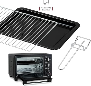 NETTA 20L Mini Oven & Electric Grill - Portable Table Top Cooker with 60-Minute Timer & Adjustable Temperature - 1380W Countertop Oven with Baking Tray & Rack - Compact Electric Oven - Black