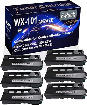 6-Pack Black Compatible Bizhub C220 C280 C350 C351 C360 Waste Toner Container Box High Capacity Replacement for Konica Minolta WX101 WX-101 A162WY1 A162WYA Laser Printer Cartridge