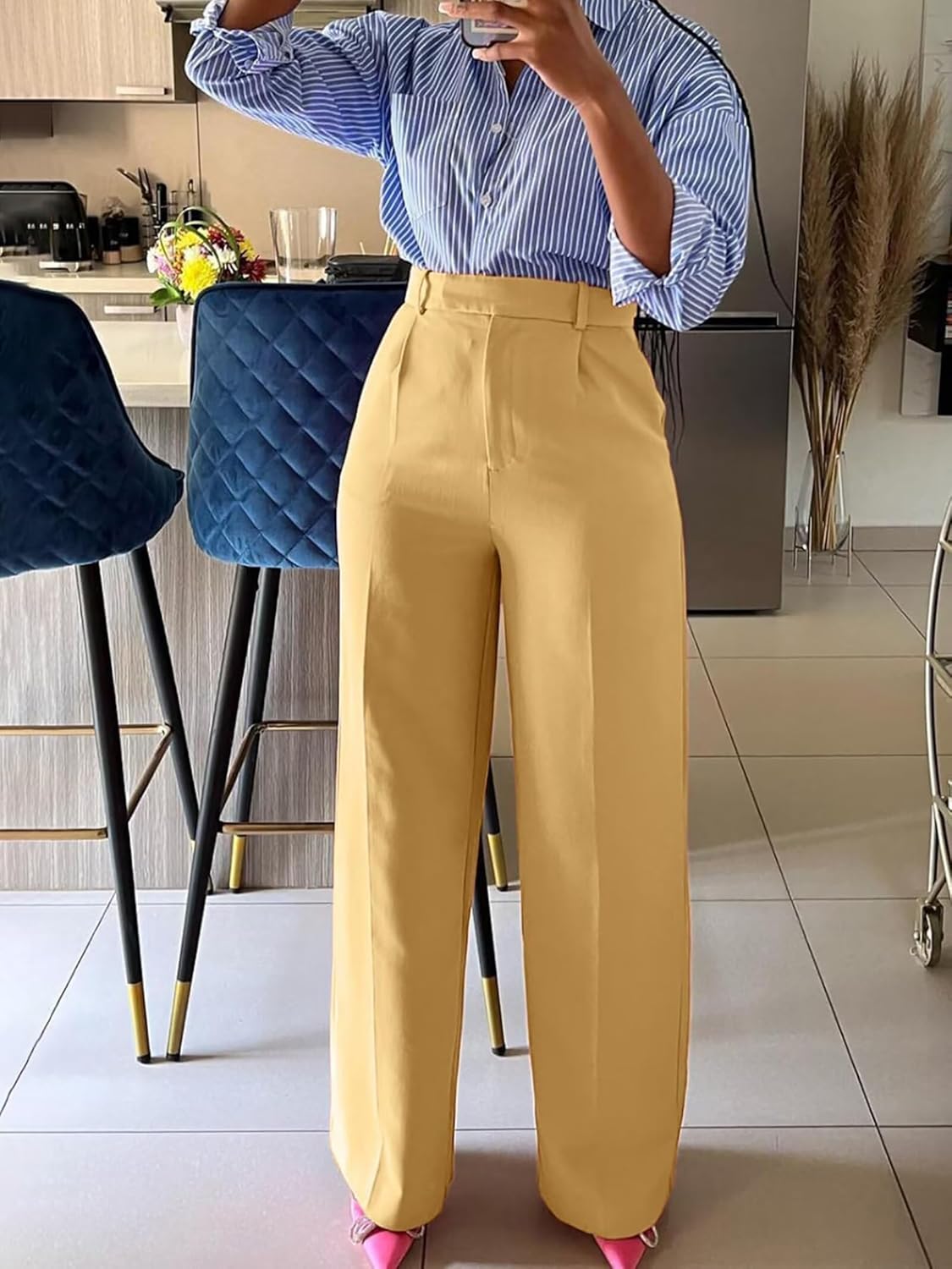 Dress Pants for Women Wide Leg High Waisted Straight Slacks Work Trousers - Image 2