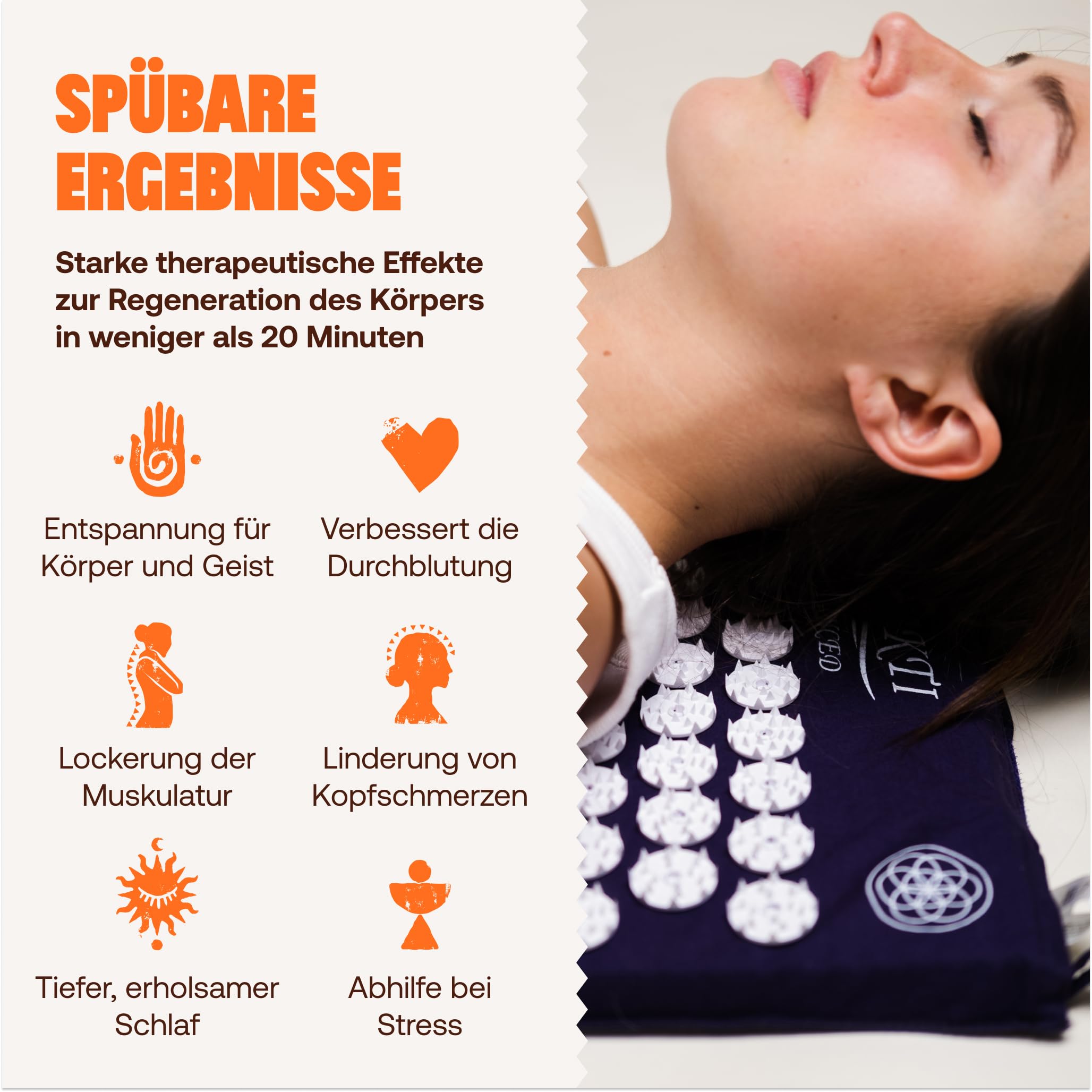 ShaktiMat [Das Original seit 2007] Akupressurmatte und Akupressurkissen zur Entspannung für Rücken, Nacken, Füße, Ethische Handarbeit, GOTS-zertifizierte Bio-Baumwolle, Orange