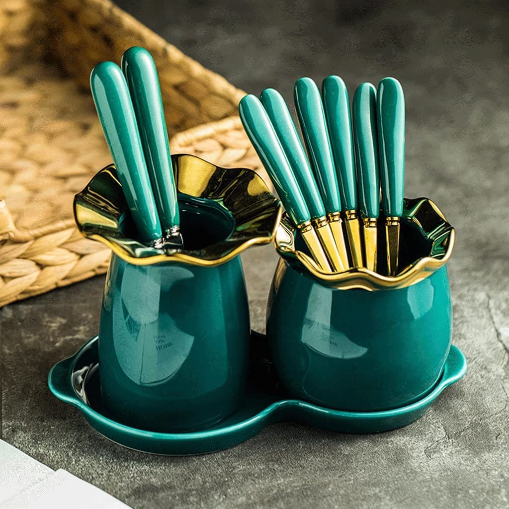Cucharas De Mesa Bifurcación de frutas acero inoxidable, Forks ensalada/Set Cutlery, for Family Restaurant Fiesta Boda Silaterra Sopa Antigoteo Servir(Set 1)