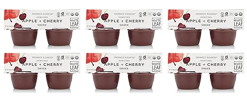 White Leaf Provisions Puré de manzana biodinámico y orgánico sin azúcar, paquete de salsa de manzana y cereza, tazas de aperitivos saludables para