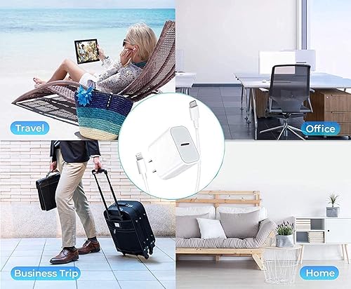 Miniatura 7 de Cargador rápido para iPhone, DESOFICON de 20 W, PD tipo C, cargador de pared rápido, enchufe de viaje con cable de sincronización de carga rápida