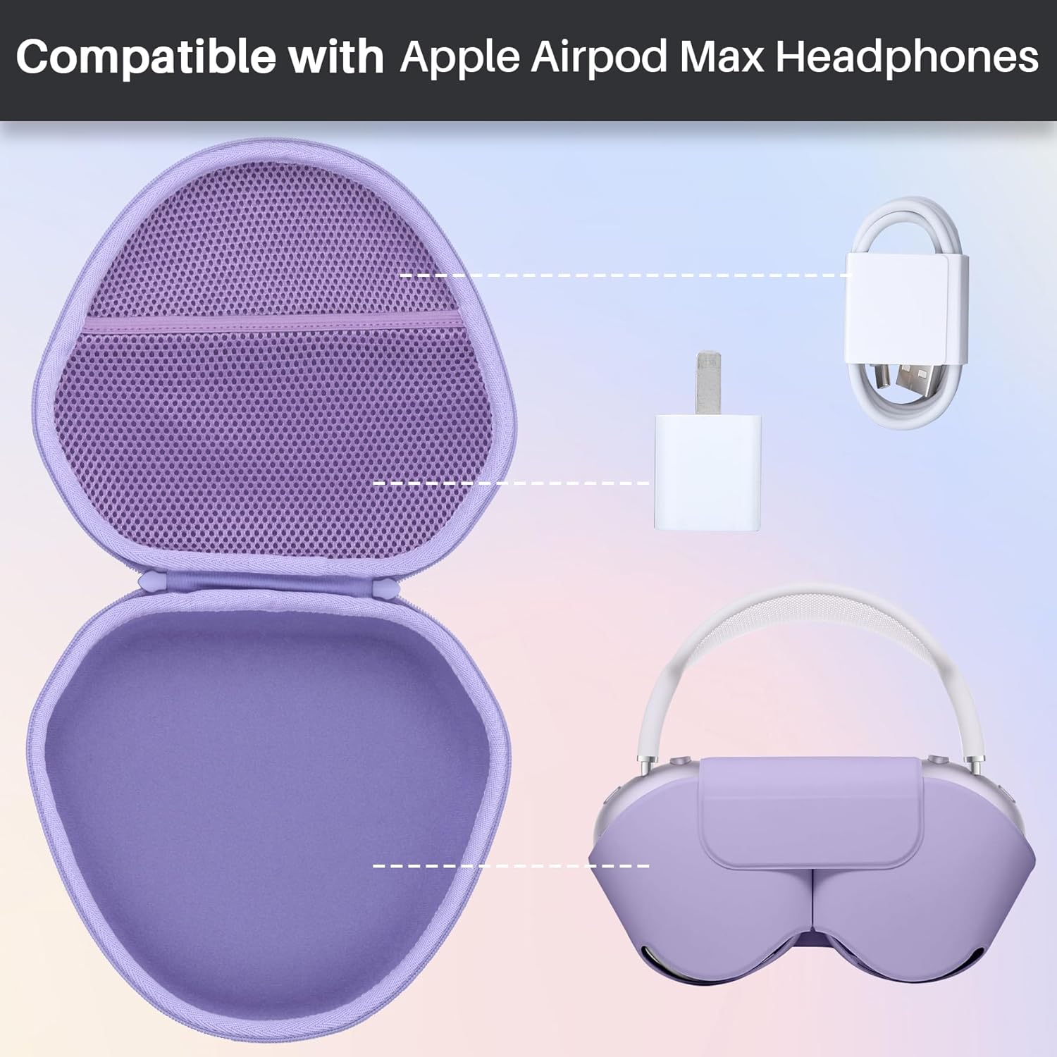 Hard Case Compatible with Apple AirPods Max Over-Ear Headphones (Purple Case) - Image 2