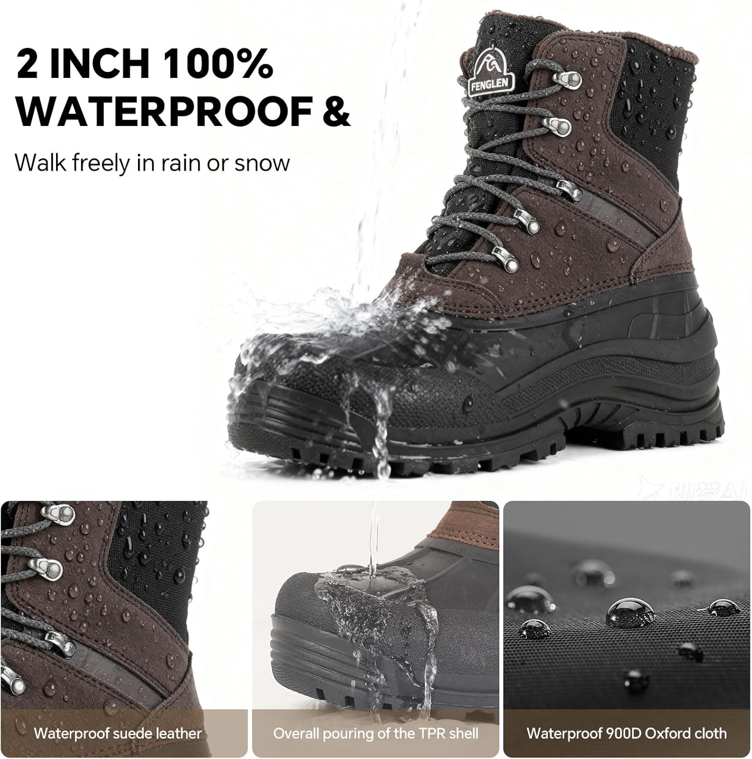 Men's Snow Boots Warm Winter Boots For Men Waterproof Insulated Mens Fur Lined Hiking Work Shoes Youth Non-slip Black Ankle High-top Shoe 8 Inch Cold Weather - Image 4