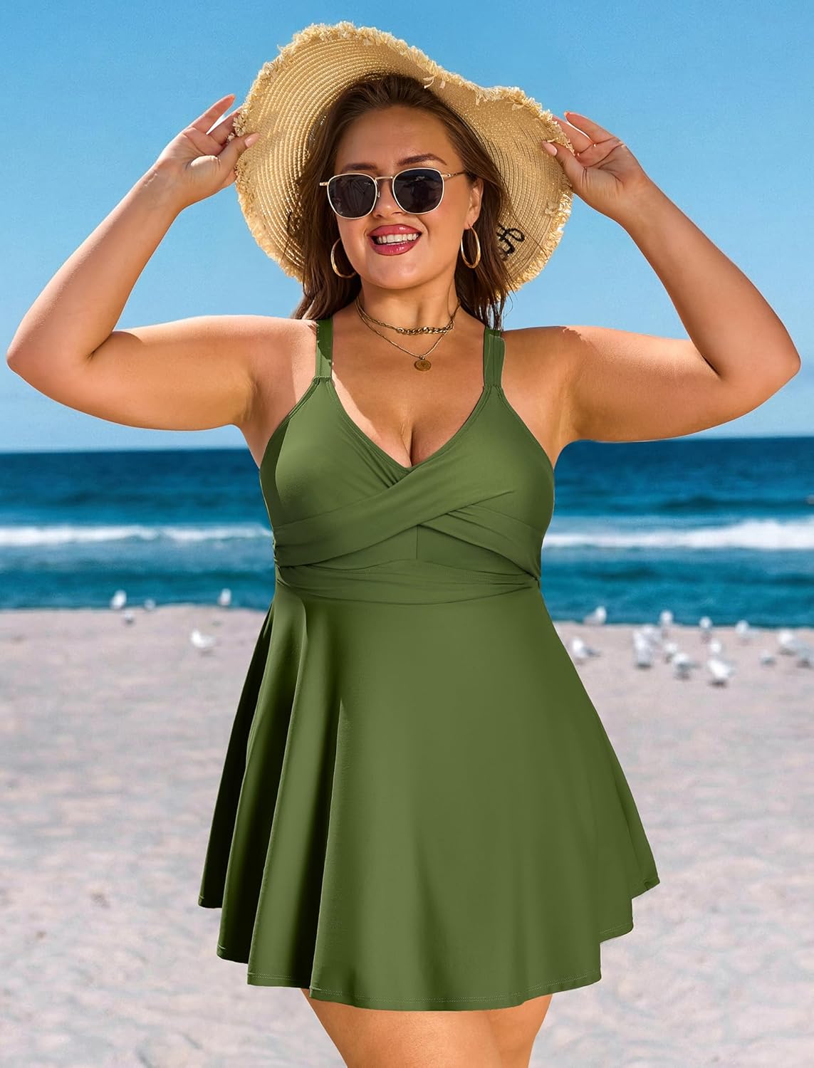 HUSKARY Plus Size Swimsuits for Women Swim Dress Tummy Control Two Piece Bathing Suit Flowy Tankini with Boyshorts - Image 2