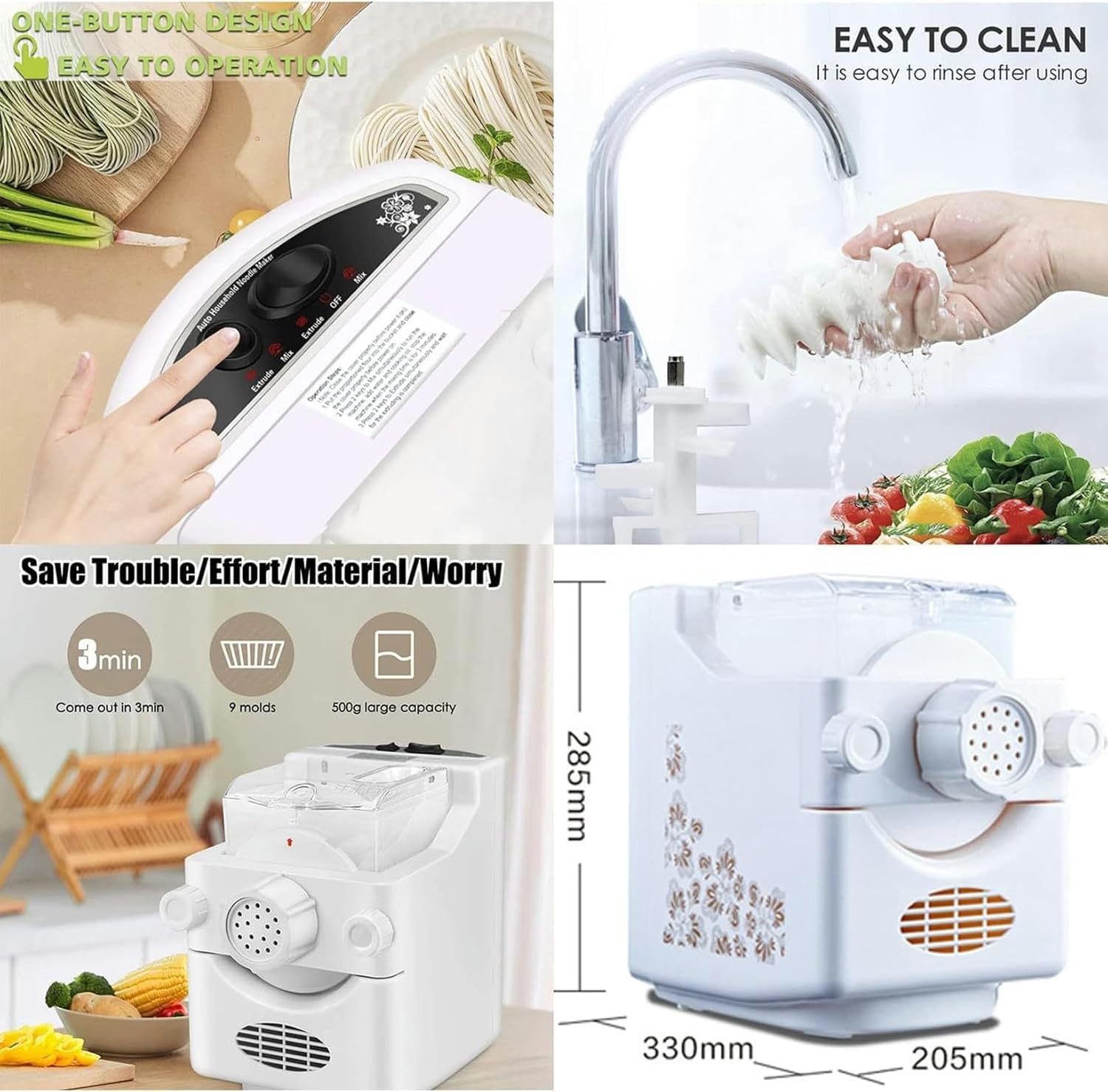 Wzglod Electric Pasta Maker Machine - 180W Pasta Extruder Noodle Rolling Machine Fully Automatic to Create Your Own Delicious Fresh Pasta Including Spaghetti,Noodles,Dumpling Skin and More