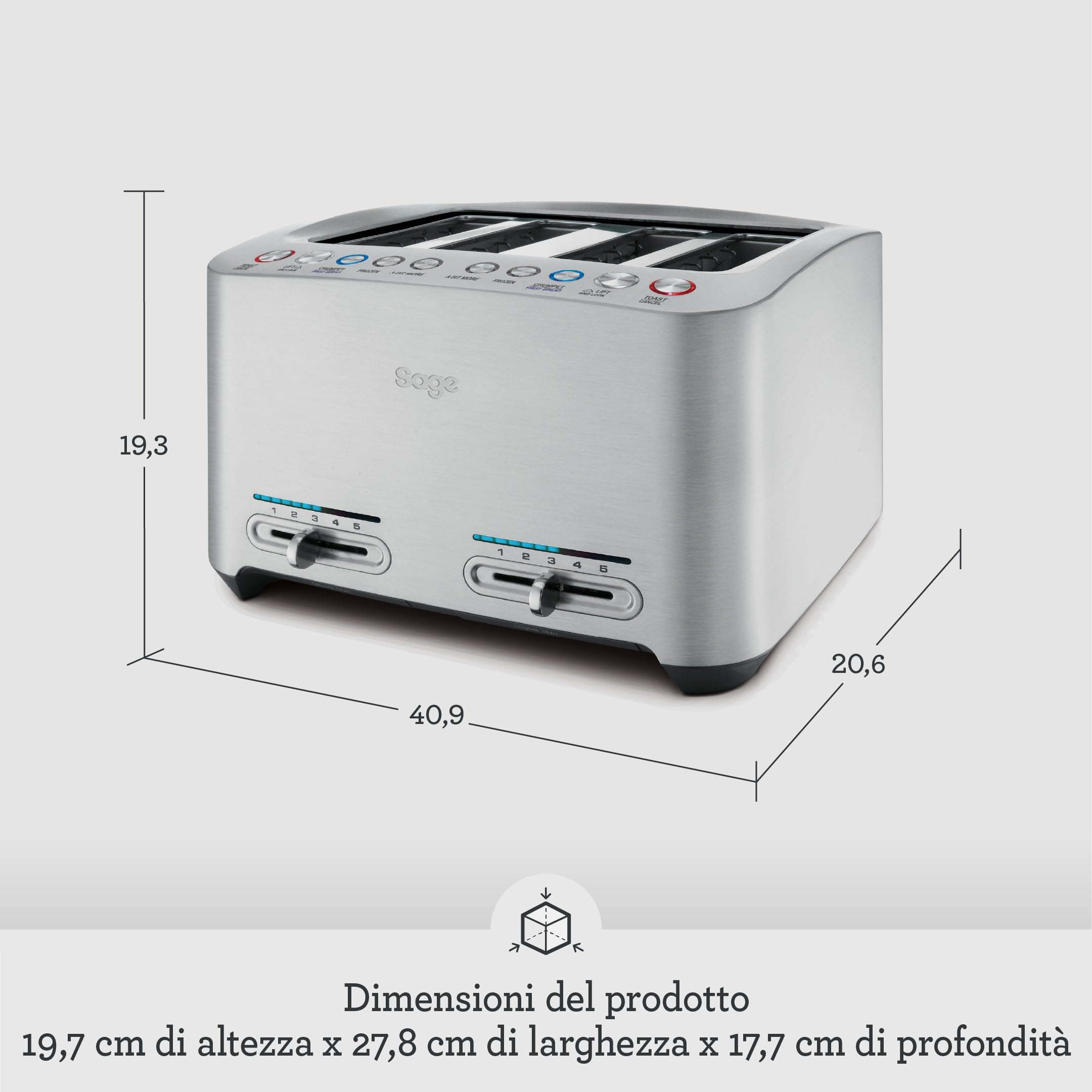 Sage - The Smart Toast 4-Slice Toaster - Tostapane Intelligente a 4 Fette - Alluminio Spazzolato
