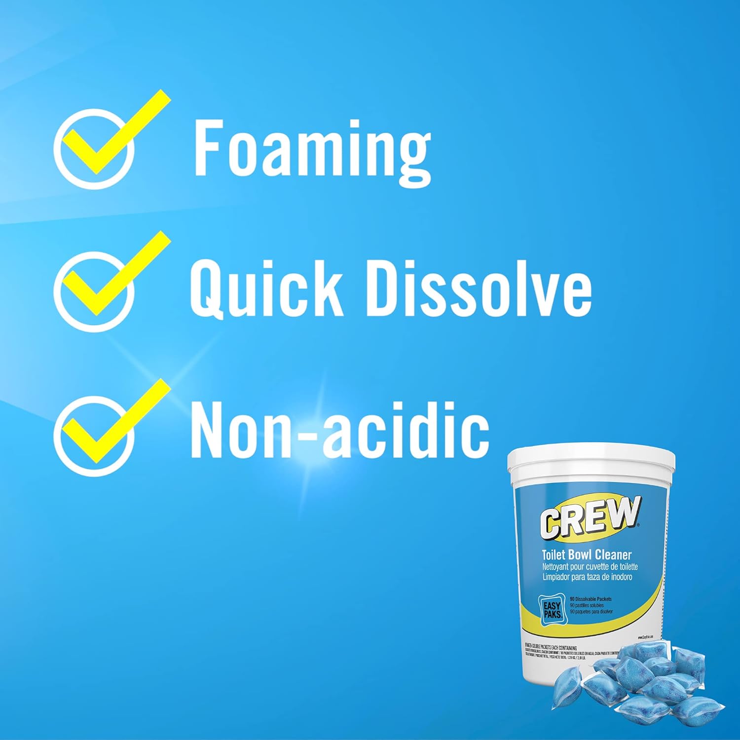 CREW CBD540731 Toilet Bowl Cleaner Easy Paks, Packets Foam & Dissolve to Leave Toilet & Urinal Sparkling Clean, Fresh Floral Scent, Paks, 90-Count (Pack of 2) : Health & Household