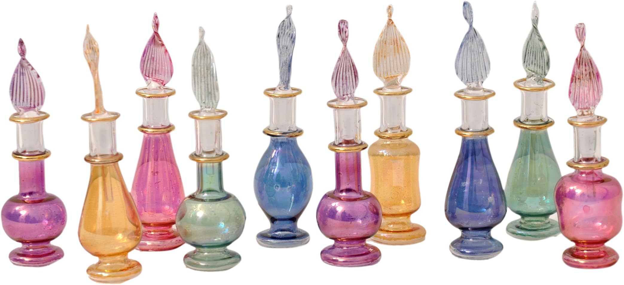 CraftsOfEgypt Egyptian Perfume Bottles Set of 10 Hand Blown Decorative Pyrex Glass Vials Height 2 Inch (5 cm)