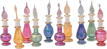 CraftsOfEgypt Egyptian Perfume Bottles Set of 10 Hand Blown Decorative Pyrex Glass Vials Height 2 Inch 5 cm