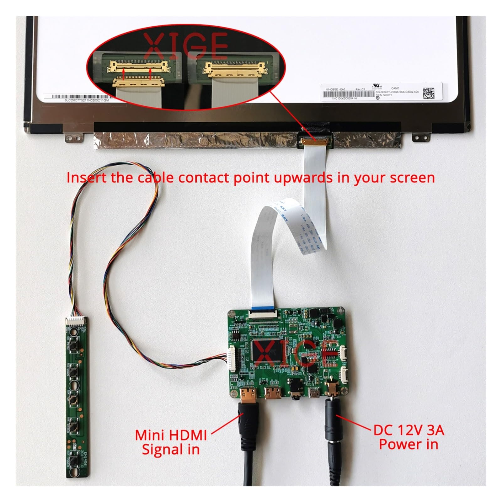 Placa Controladora Compatible con HB140FH1 NT140FHM NV140FHM Kit Pantalla De Ordenador Portátil 14 "30 Pines EDP 1920 * 1080 Compatible con HDMI Mini USB Micro Accesorios(For HB140FH1-401)