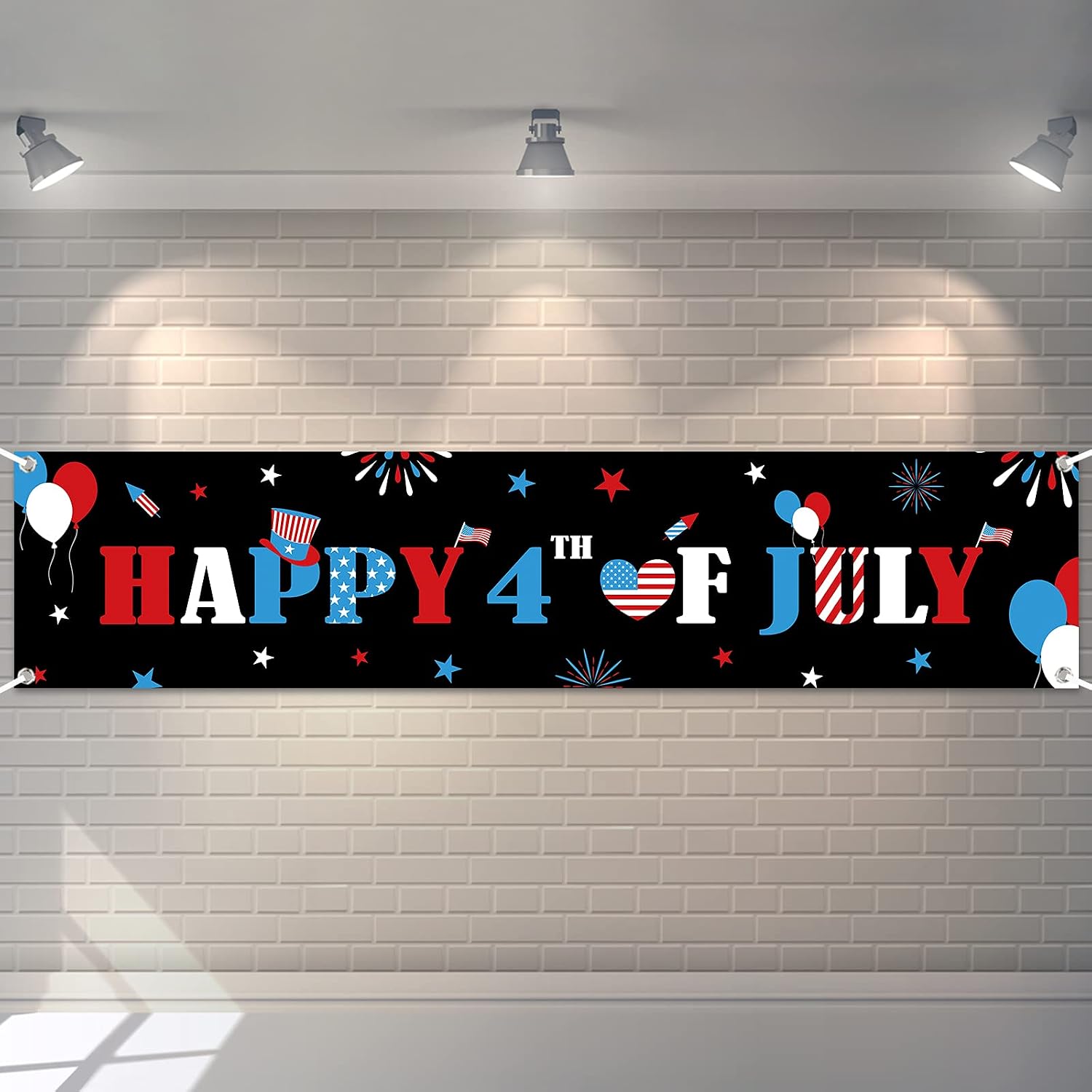 Happy 4th of July Patriotic Party Decoration Banner Sign Independence Day America Stars & Stripes Banner Backdrop Yard Sign for Indoor or Outdoor Memorial Day Fourth of July Party Favor Supplies