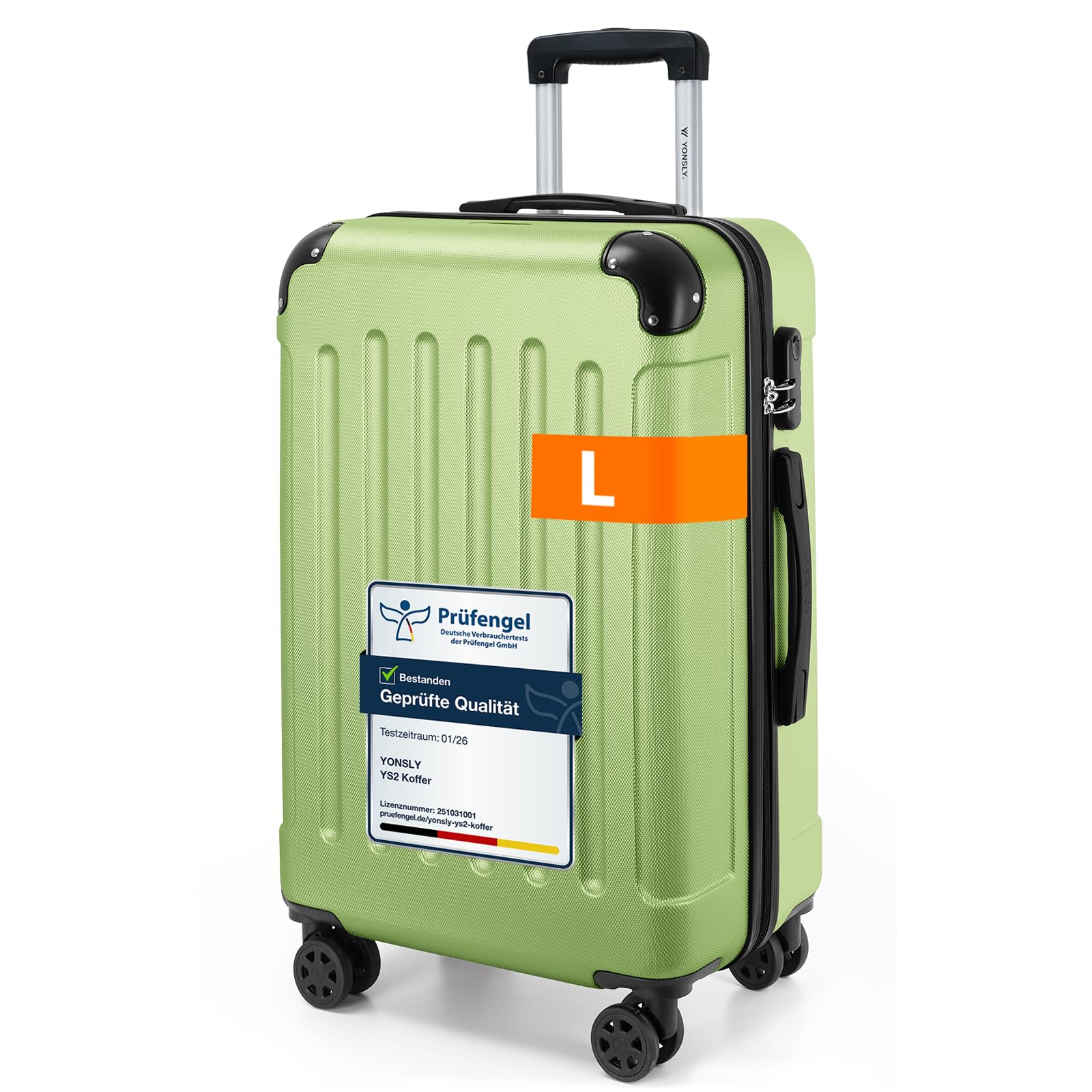 YONSLY Gepäck Reisekoffer, Trolley Rollkoffer Handgepäck, Hartschalenreisekoffer mit 360° Lenkrollen, Zahlenschloss, Mehrstufiger Teleskopgriff