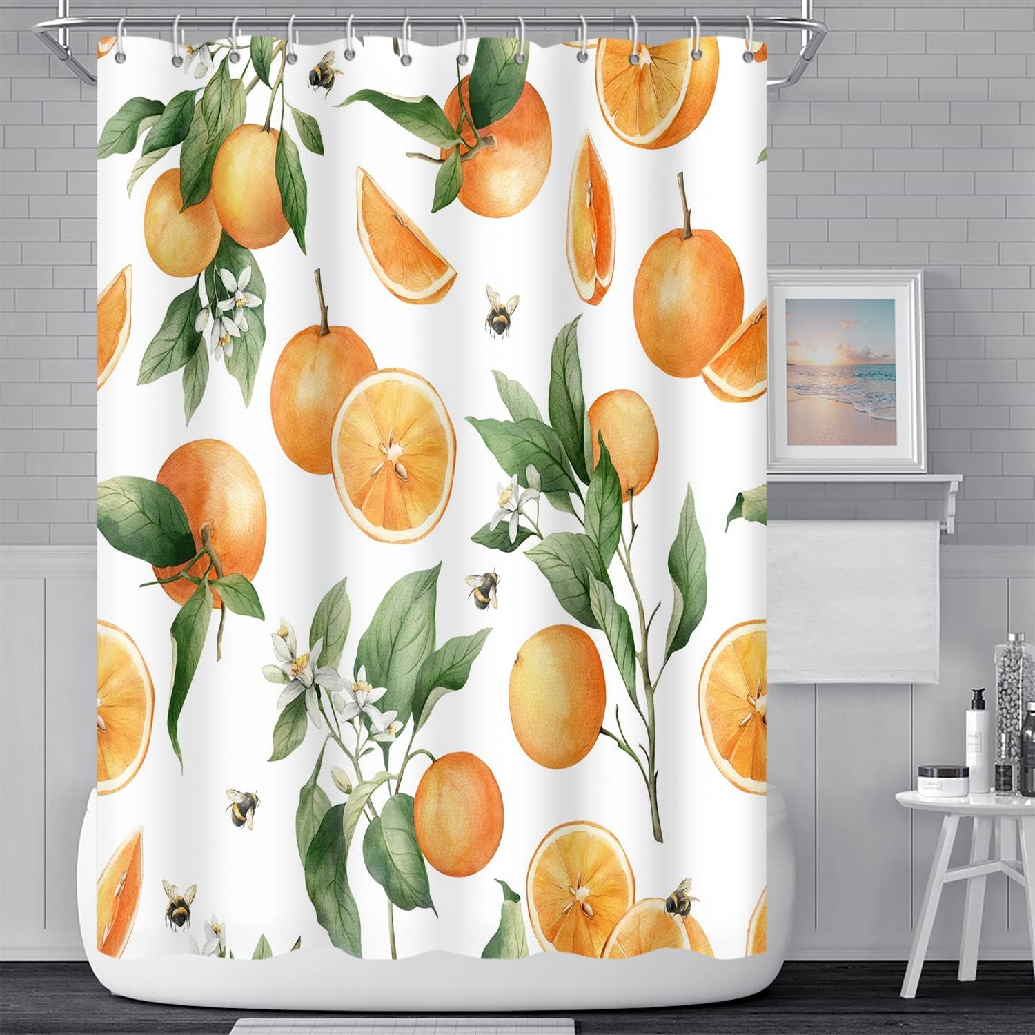 Oranges Shower Curtain for Bathroom Summer Tropical Fruits Colorful Fresh Shower Curtain Waterproof Durable Fabric Modern Artistic Home Decor Shower Curtain with Hooks, 72x72 Inch