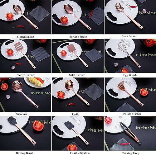 Miniatura 6 de Juego de utensilios de cocina de cobre, juego de 13 utensilios de cocina de acero inoxidable con chapado en oro rosa de titanio, juego de