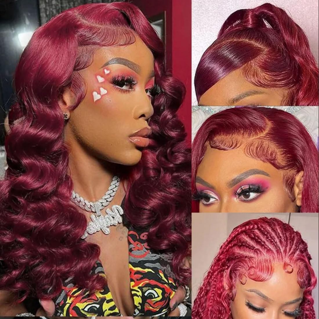 Burgundy Wig Human Hair Wigs for Black Women13x4 Deep Wave Lace Front Wigs Pre Plucked 200% Density 99j Loose Deep Wave Wigs Red Wine Virgin Glueless Wig 30Inch