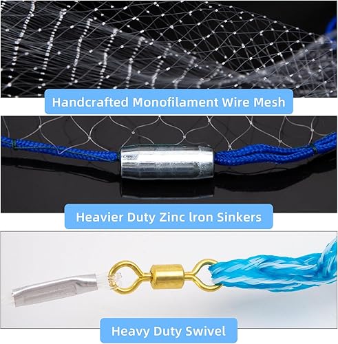 Miniatura 2 de Red de Atarraya Americana Hecha a Mano BalanZze, Red de Pesca de Lanzamiento para Trampa de Cebo de Peces, Redes de Lanzamiento con Pesas de Plomo
