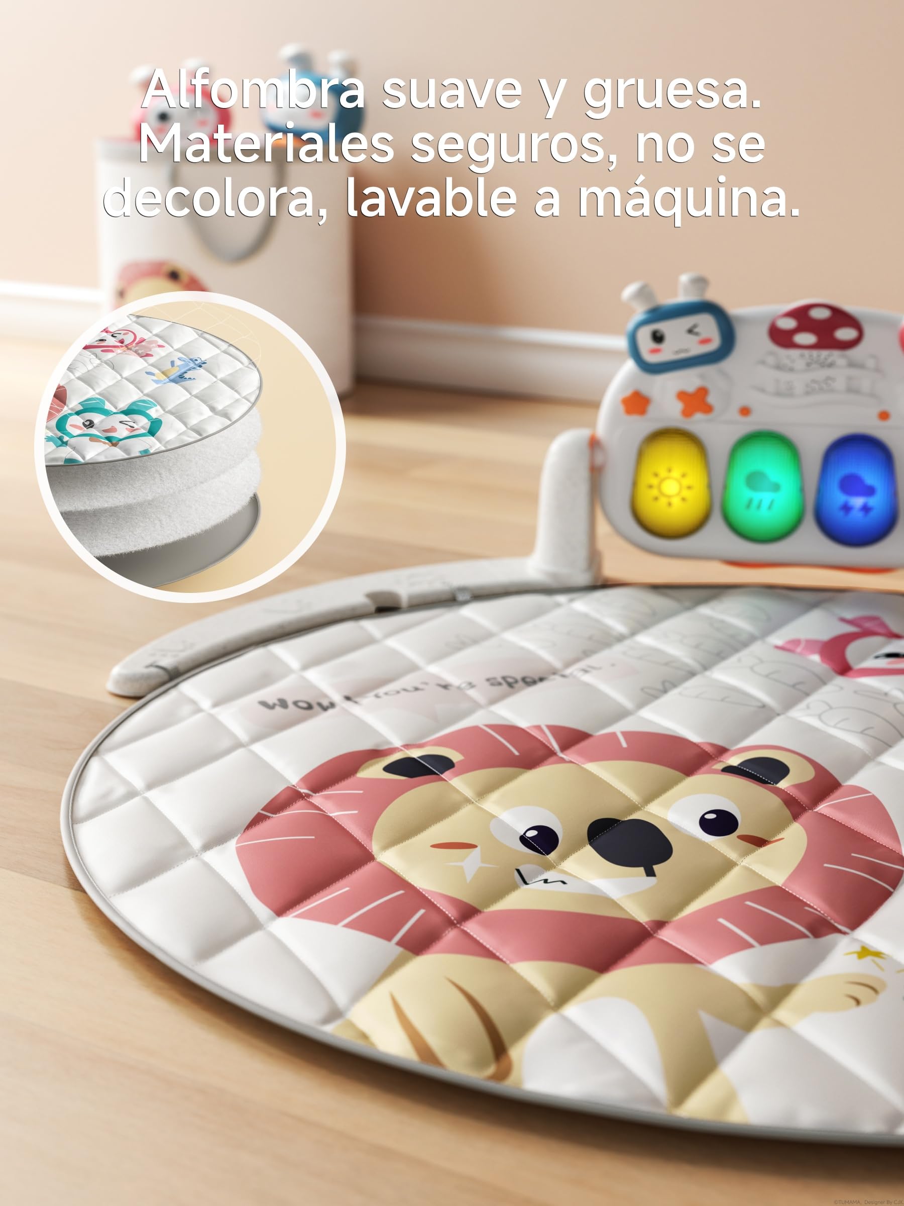 TUMAMA KIDS 4-en-1 Gimnasio De Juegos Para Bebe, Gimnasio Infantil Con Piano Activity Mat Bebe, 70+ Sonidos, 25+ Min De Música y Luces, Arco De Actividades Juego, Musical Gym Juguetes Bebés 0-6 Meses