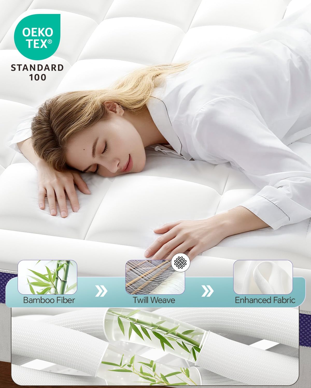 Dual Layer 4 Inch Memory Foam Mattress Topper California King - 2 Inch Gel Memory Foam and 2 Inch Pillow Top Mattress Pad,7-Zone Egg Crate California King Size Mattress Topper(White) - Image 2