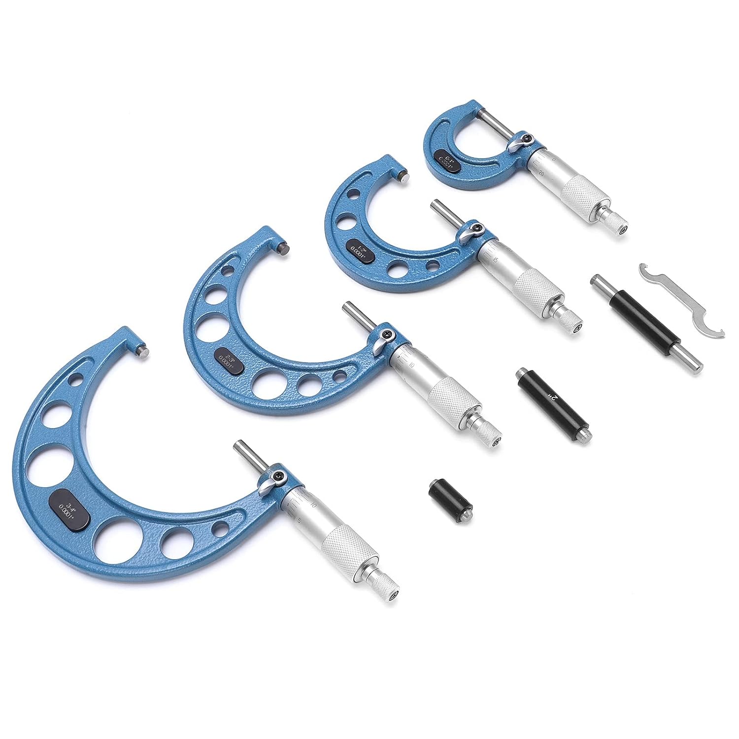 0‑4in Outside Micrometer Set with Calibration Standards Wrench, Accuracy Machinist Tool for Precision Measurement