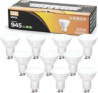 Great Jacob Ampoule LED GU10 6W Équivalent Halogène 128W, 6500K Blanc Froid, 945 Lumens LED Ampoule Spot Non-Dimmable, Lot de 10