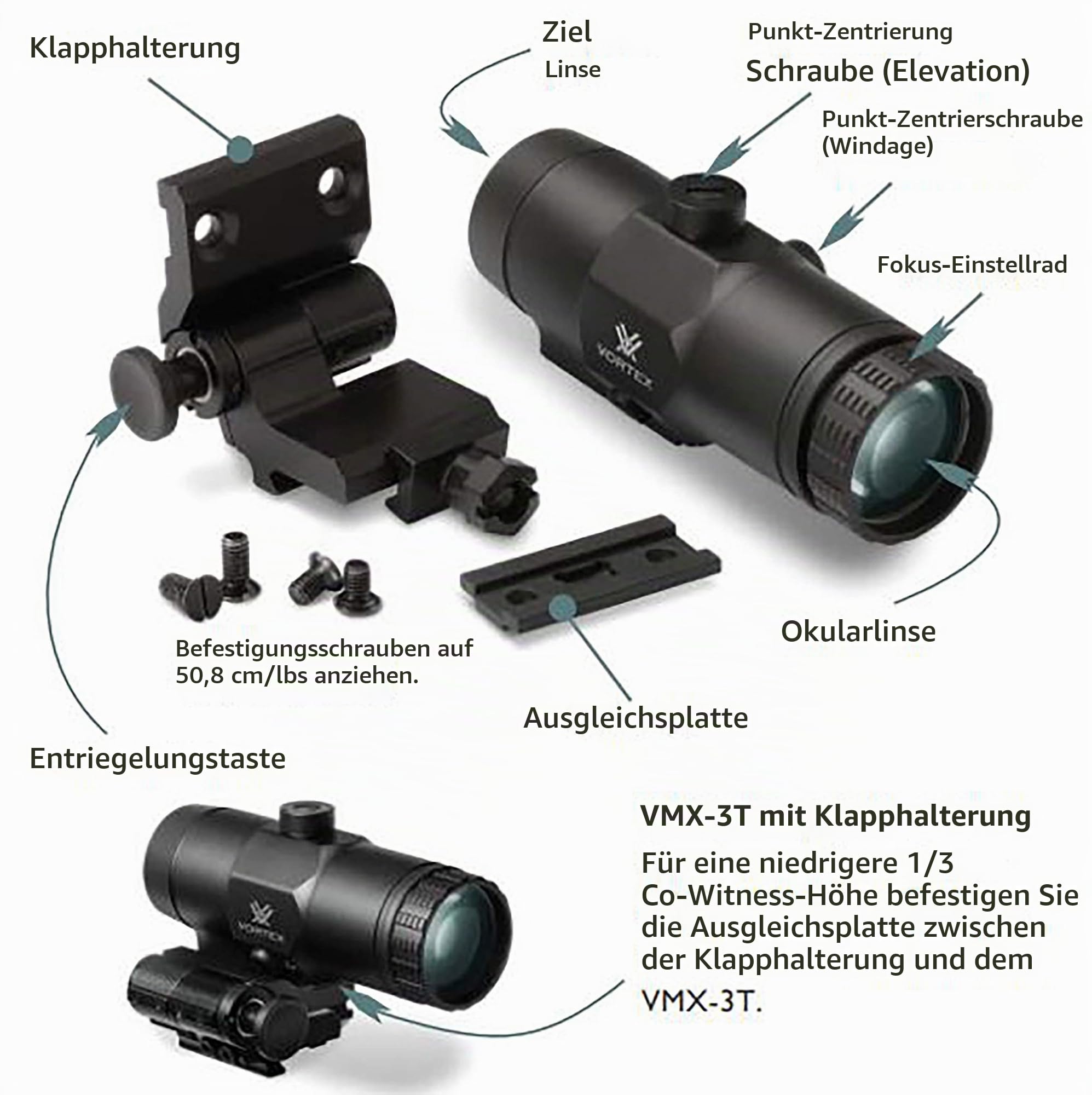 Vortex VMX 3T Magnifier with Flip Mount | Niedrigere 1/3 oder