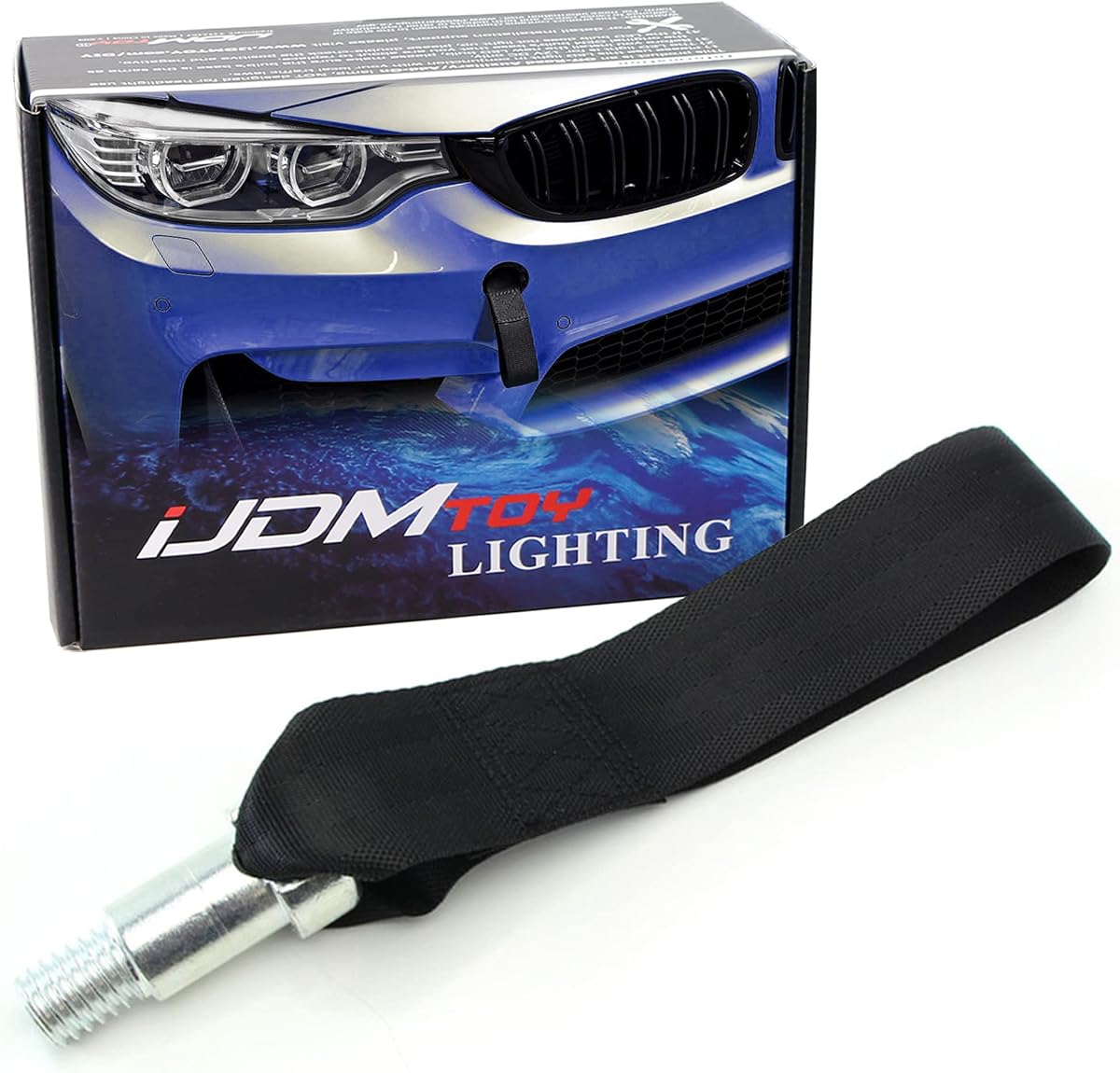 iJDMTOY Correa de gancho de remolque de carreras de alta resistencia negra compatible con BMW 1 2 3 4 5 Series orificio de remolque de parachoques delantero/trasero (solo compatible con F10 F11 F20 F21 F22 F30 F31 F32 F33 F80 F81 F82, NO E90 E92 E60)