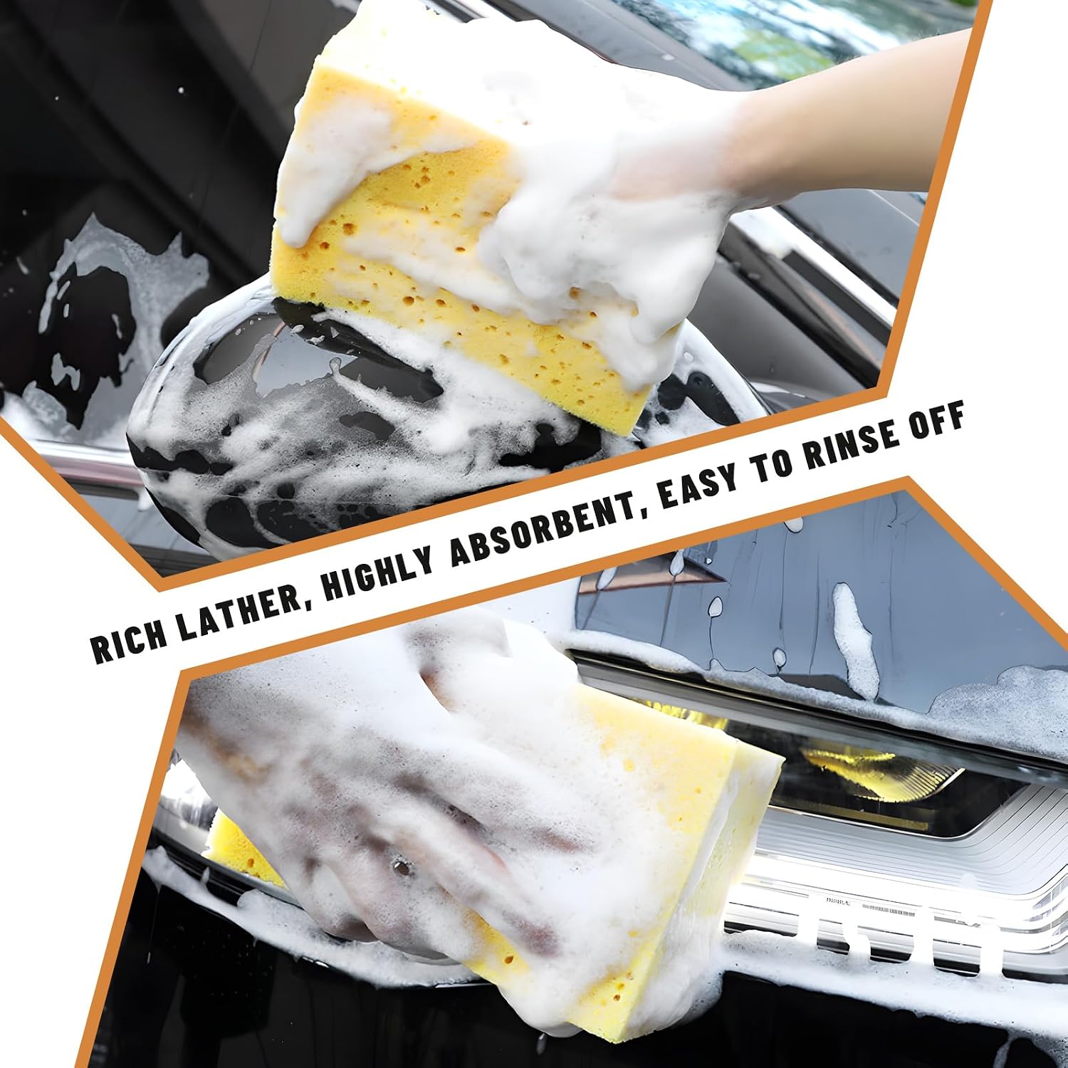 5 PCS Car Wash Sponges, 8.5"×4.4"×3.5" Extra Large Cleaning Sponge Thick Washing Pad, Scratch-Free Soft Cleaning Foam Pad for Vehicle Kitchen Bathroom, Car Accessories (Yellow)