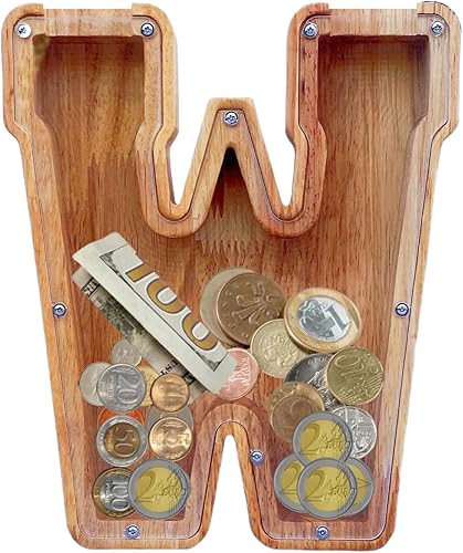 Alcancía grande para niños y niñas, alcancía de madera personalizada con diseño recortado, bancos de monedas de letras del alfabeto, caja de ahorro