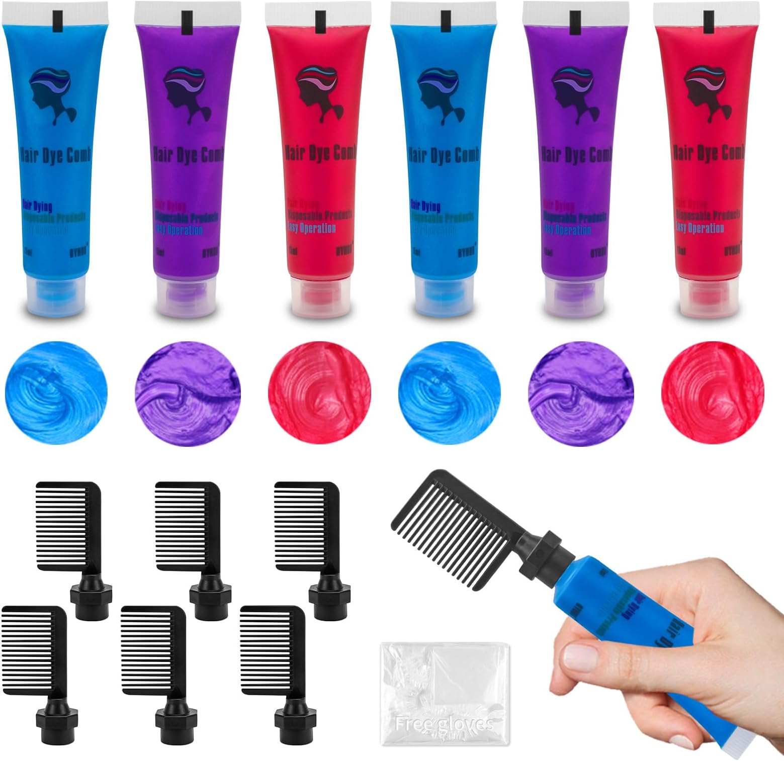 Byhoo Blue Red Purple Temporary Hair Color for Dark Hair Dye, Cream Formula, Washable Hair Dye for Kids Girls Birthday Party Halloween Cosplay Hair Gift