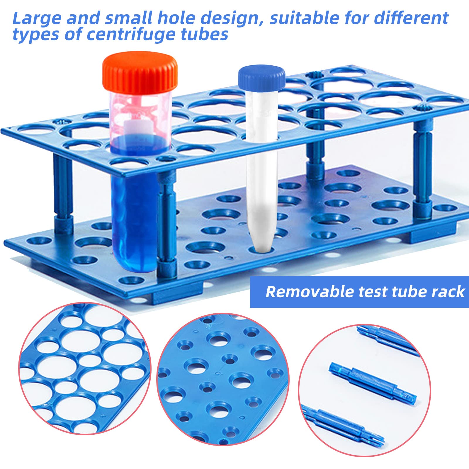 Supporto per Provetta Set 2 Porta Provetta in Plastica, Rack Smontabile Polipropilene 10 ml 15 ml 50 ml
